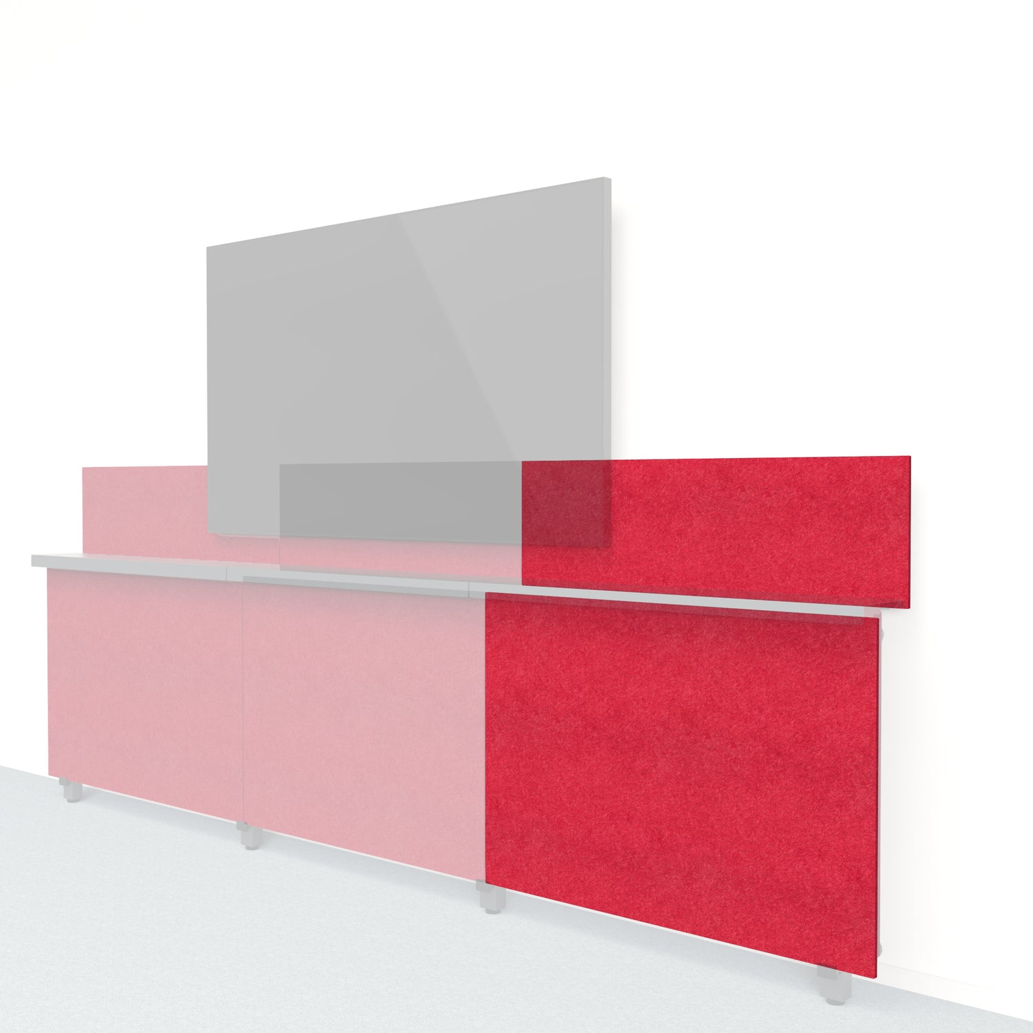 Heckler Framework Short Outer Panel &amp; Backsplash in Ruby Felt Right — modular ruby red PET felt AV wall panel for the Heckler Framework system.