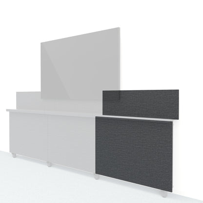 Heckler Framework Short Outer Panel &amp; Backsplash in Black Grey Maharam textile — modular textile-wrapped charcoal AV wall panel for the Heckler Framework system.