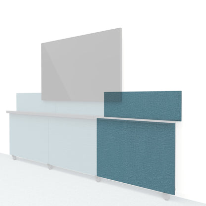 Heckler Framework Short Outer Panel &amp; Backsplash in Thermosphere Maharam textile — modular textile-wrapped atmospheric blue AV wall panel for the Heckler Framework system.