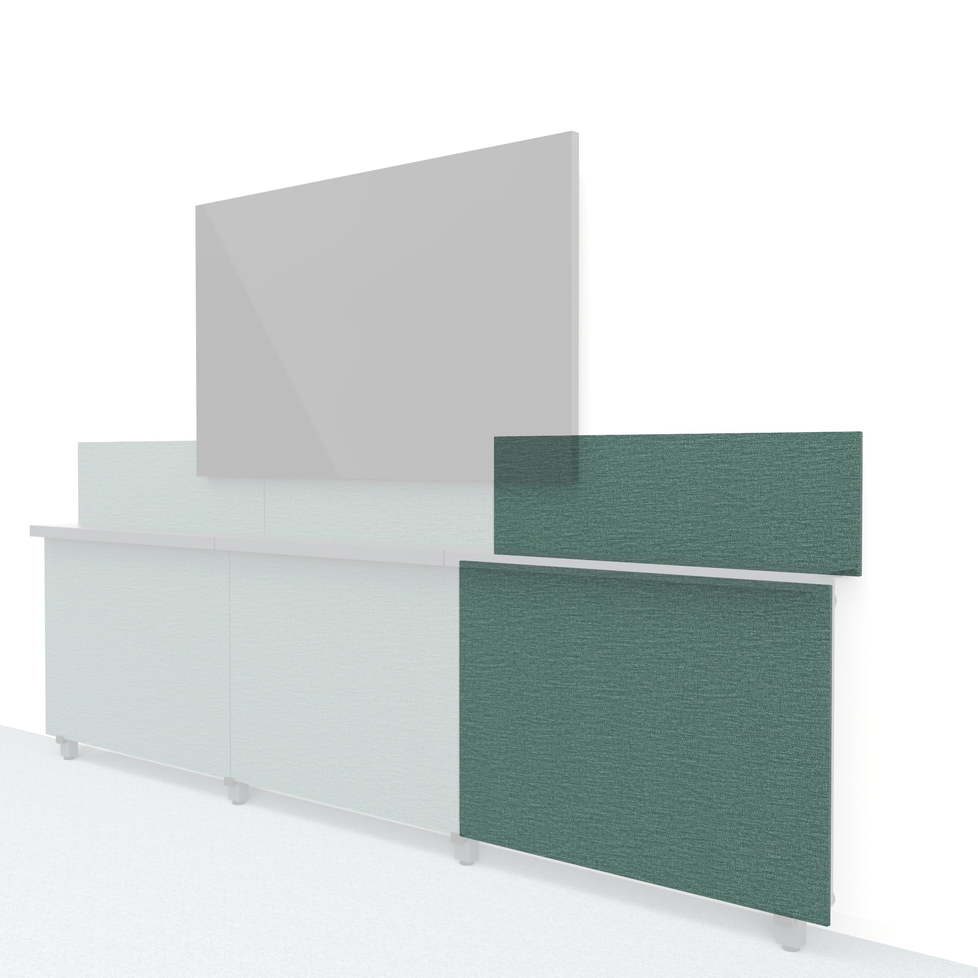 Heckler Framework Short Outer Panel &amp; Backsplash in Undergrowth Maharam textile — modular textile-wrapped muted green AV wall panel for the Heckler Framework system.