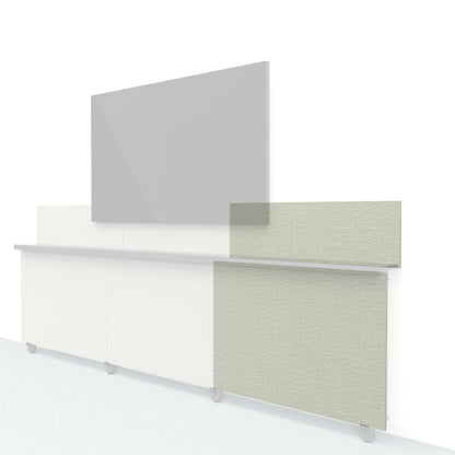 Heckler Framework Short Outer Panel &amp; Backsplash in Green Maharam textile — modular textile-wrapped sage green AV wall panel for the Heckler Framework system.