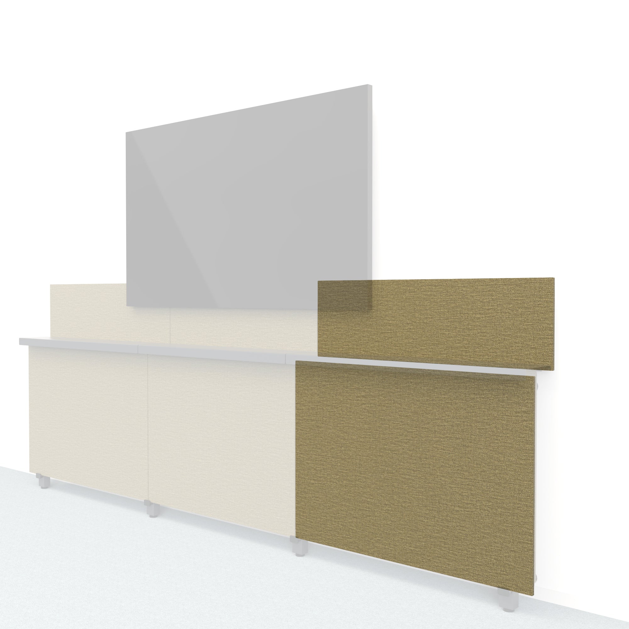 Heckler Framework Short Outer Panel &amp; Backsplash in Saguaro Maharam textile — modular textile-wrapped desert green AV wall panel for the Heckler Framework system.