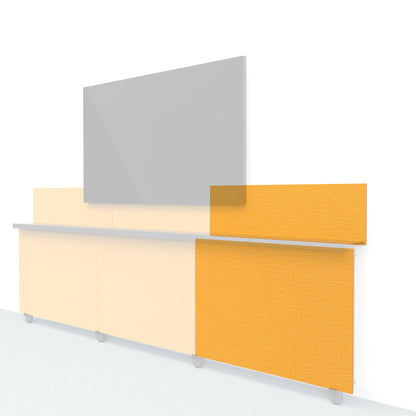 Heckler Framework Short Outer Panel &amp; Backsplash in Honey Maharam textile — modular textile-wrapped warm golden AV wall panel for the Heckler Framework system.