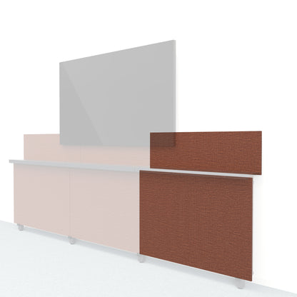 Heckler Framework Short Outer Panel &amp; Backsplash in Shino Maharam textile — modular textile-wrapped warm oatmeal AV wall panel for the Heckler Framework system.