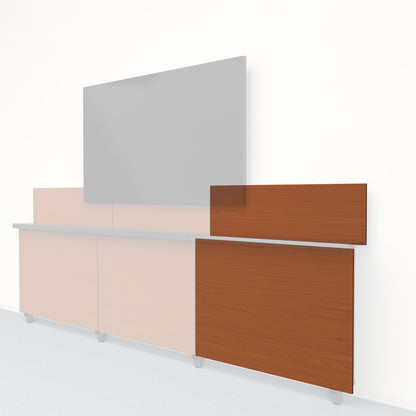Heckler Framework Short Outer Panel &amp; Backsplash in Wild Cherry wood look — modular cherry-woodgrain AV wall panel for the Heckler Framework system.