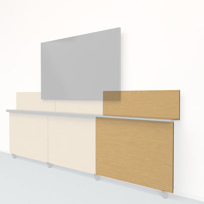 Heckler Framework Short Outer Panel &amp; Backsplash in Modern Maple wood look — modular maple-woodgrain AV wall panel for the Heckler Framework system.