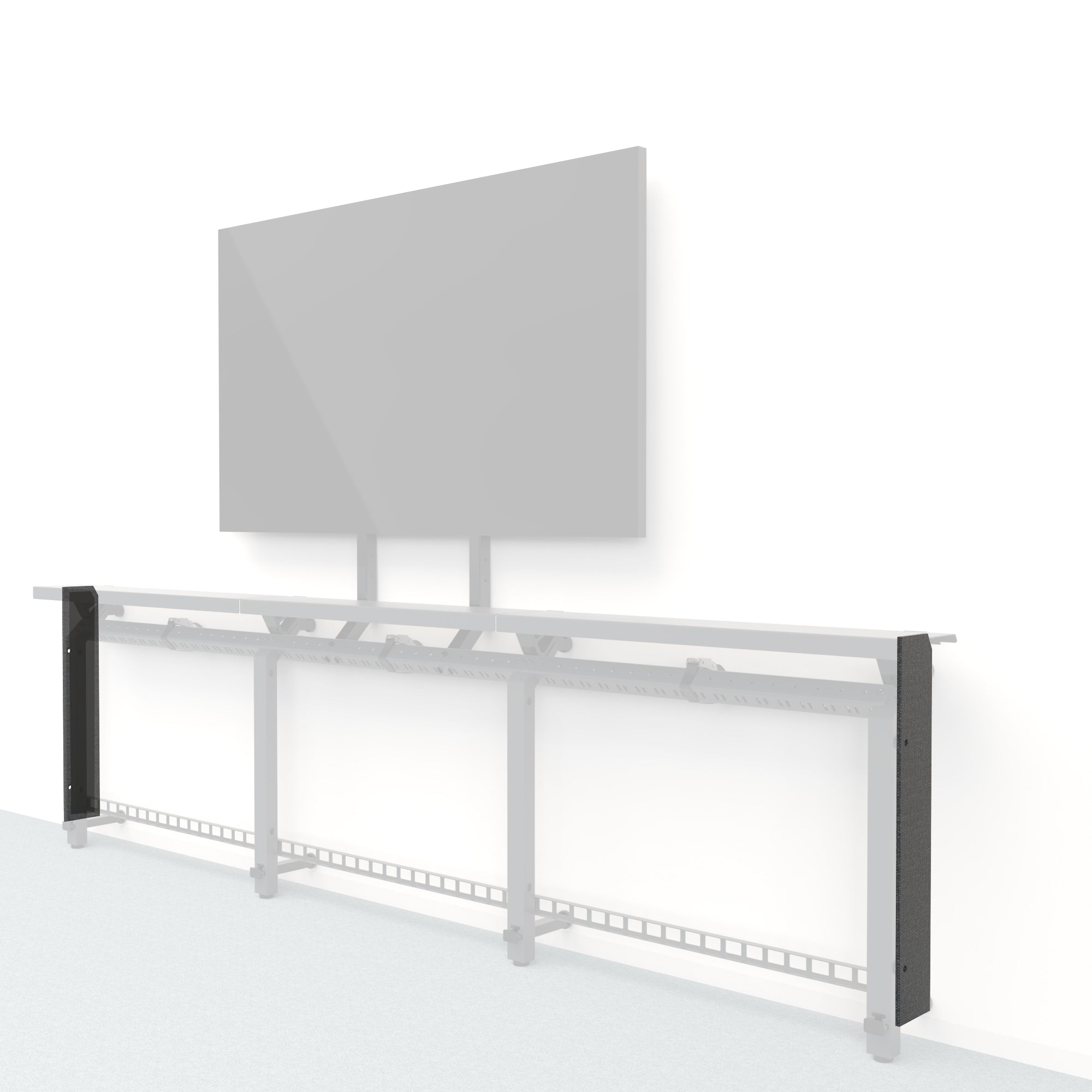 Heckler Framework Short End Cap in Black Grey Maharam textile — modular textile-wrapped charcoal end panel for the Heckler Framework AV wall system.