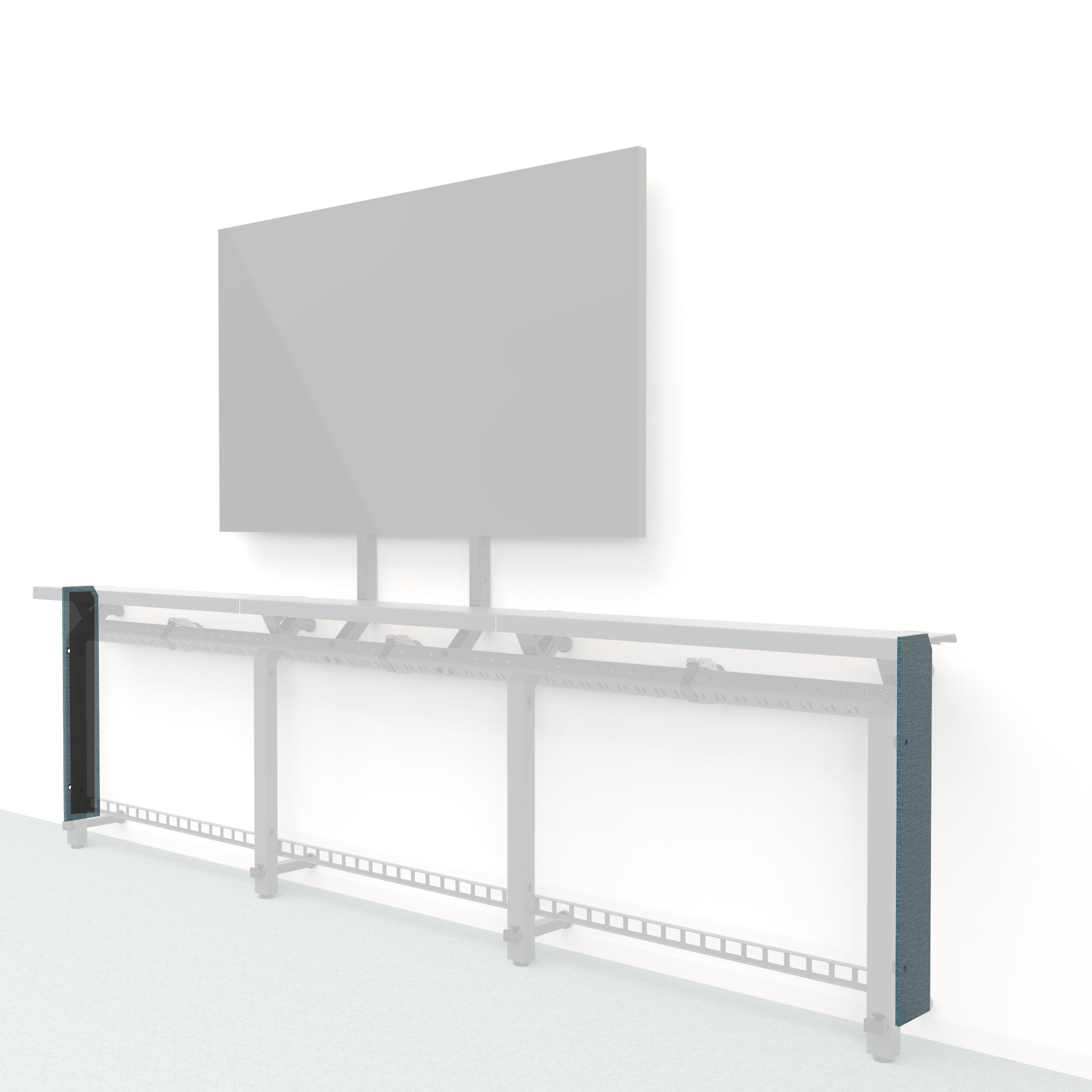 Heckler Framework Short End Cap in Thermosphere Maharam textile — modular textile-wrapped atmospheric blue end panel for the Heckler Framework AV wall system.