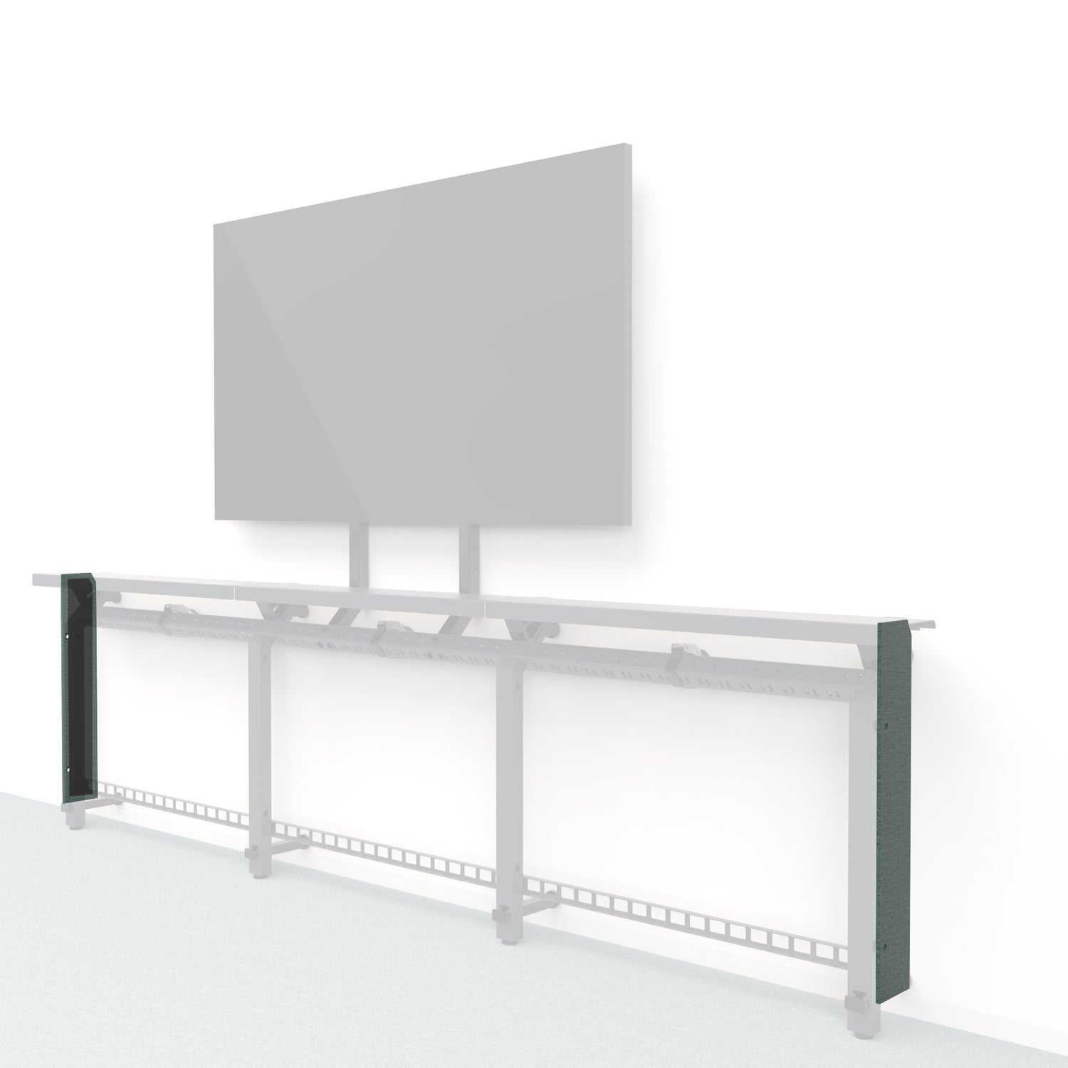 Heckler Framework Short End Cap in Undergrowth Maharam textile — modular textile-wrapped muted green end panel for the Heckler Framework AV wall system.
