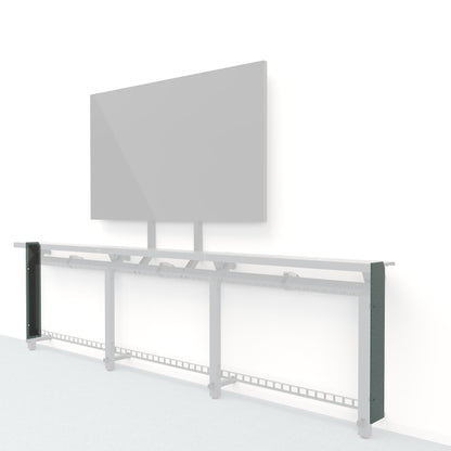 Heckler Framework Short End Cap in Undergrowth Maharam textile — modular textile-wrapped muted green end panel for the Heckler Framework AV wall system.