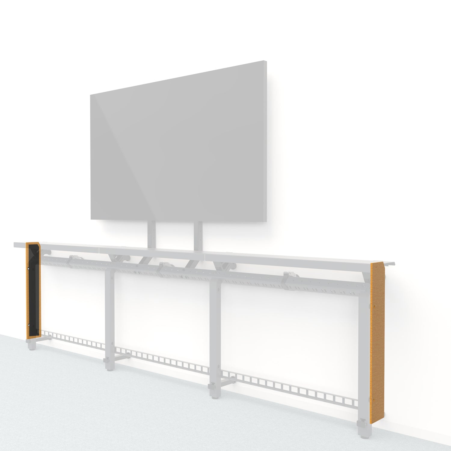 Heckler Framework Short End Cap in Honey Maharam textile — modular textile-wrapped warm golden end panel for the Heckler Framework AV wall system.