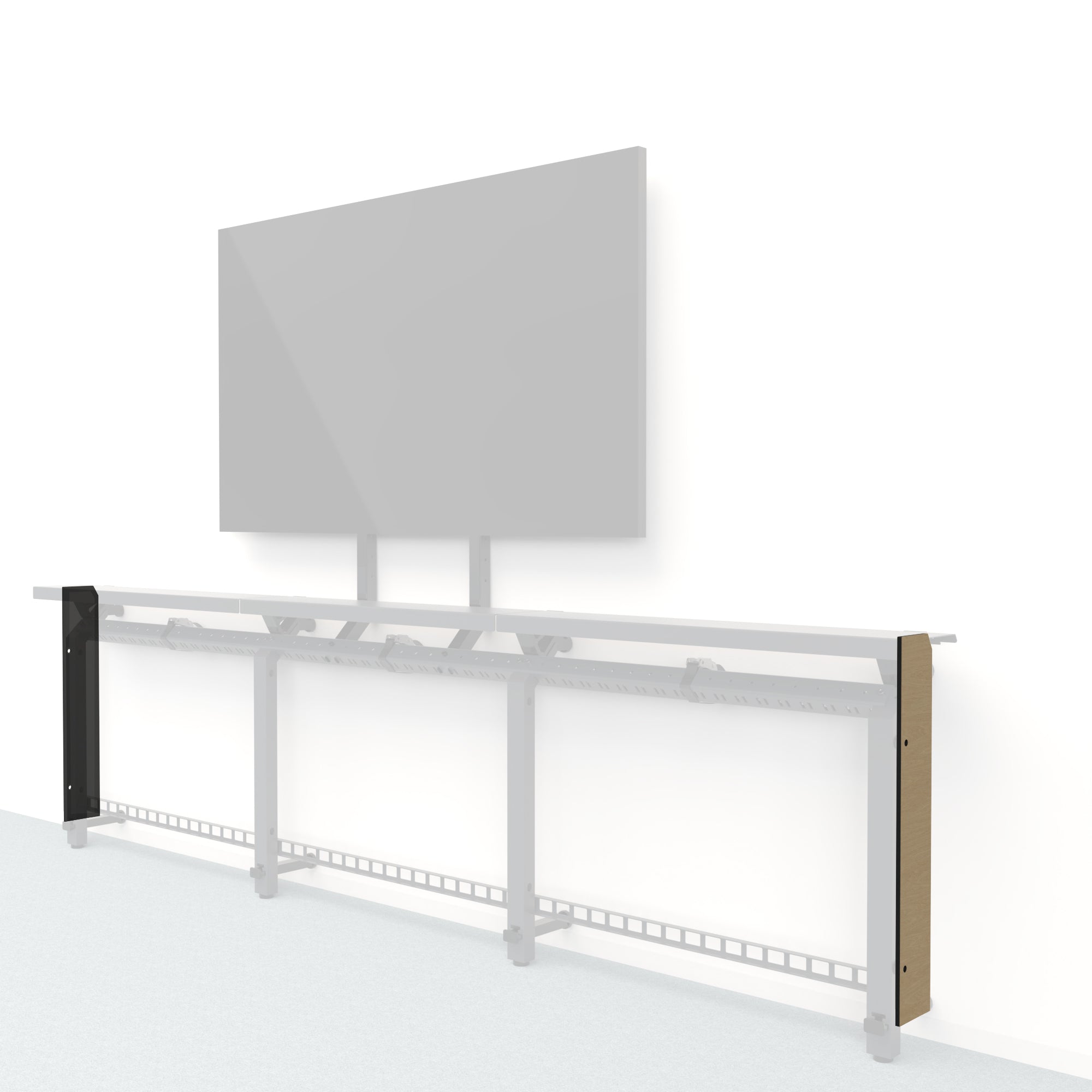 Heckler Framework Short End Cap in Modern Maple wood look — modular maple-woodgrain end panel for the Heckler Framework AV wall system.