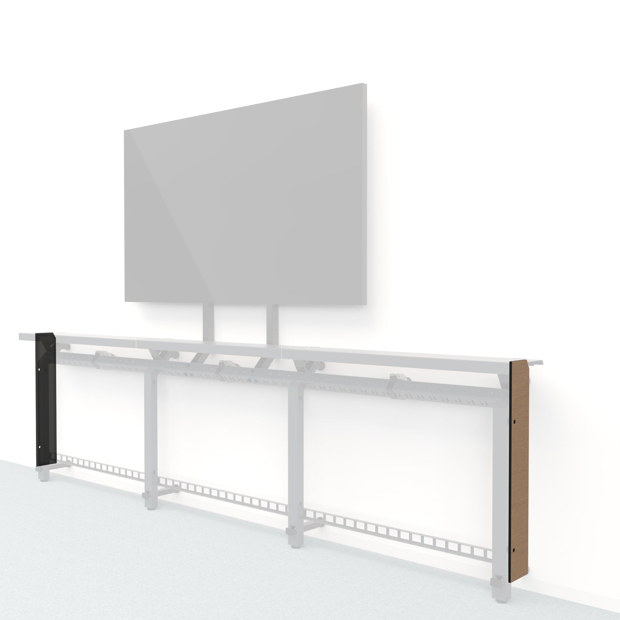 Heckler Framework Short End Cap in Castle Oak wood look — modular white-oak-woodgrain end panel for the Heckler Framework AV wall system.