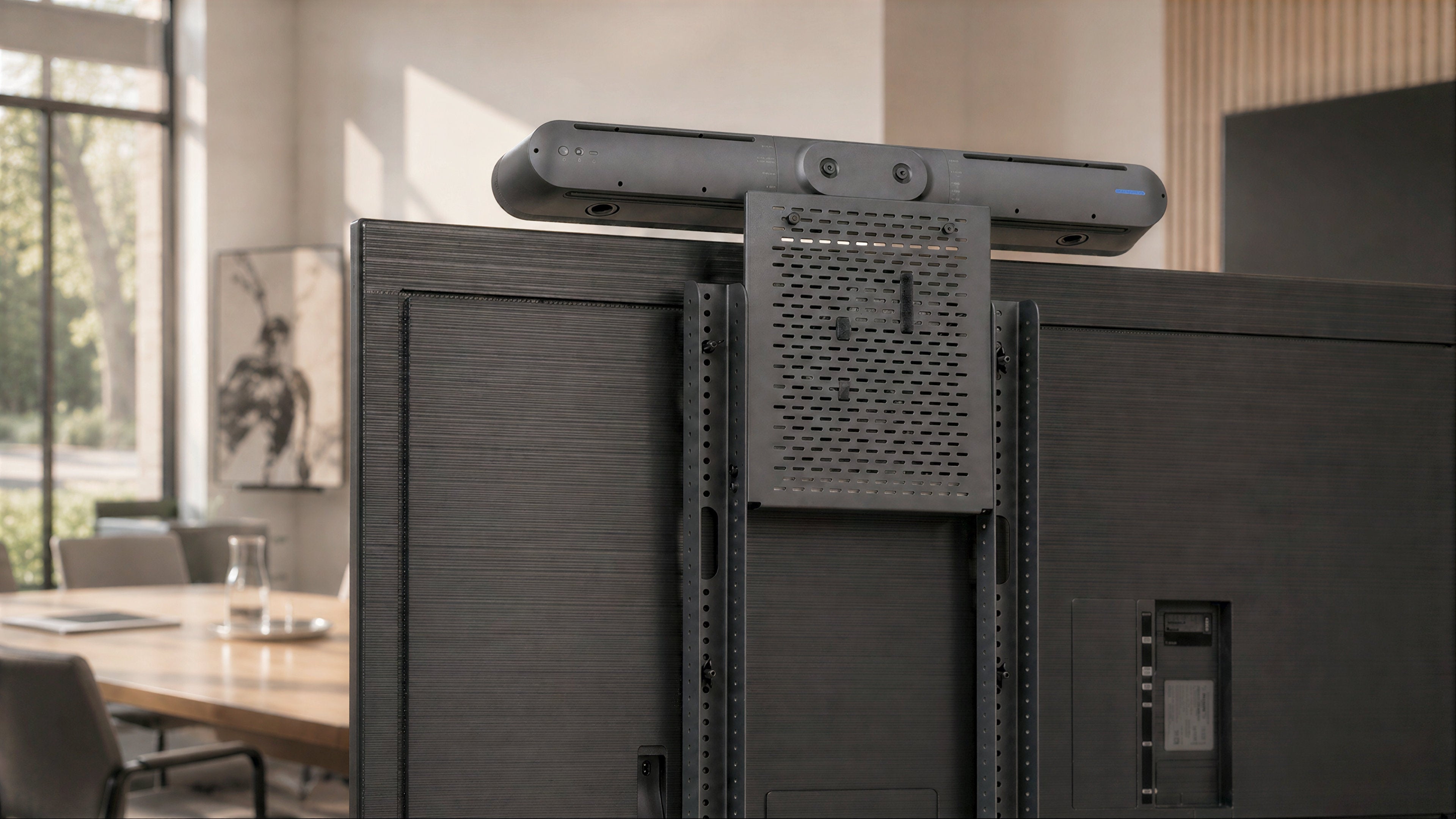 Device Panel for Heckler AV Cart installed on an AV cart.