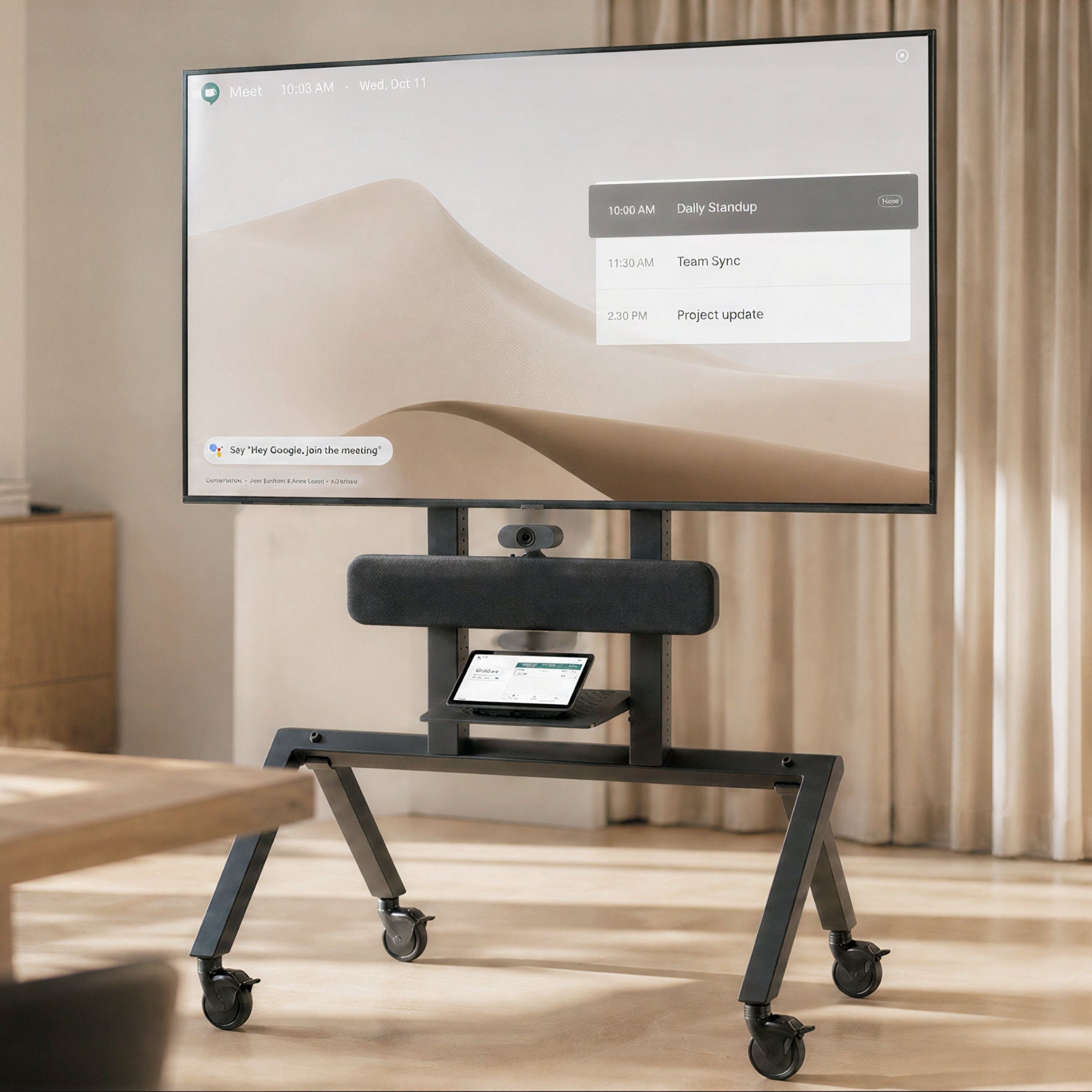 Heckler AV Cart for Google Meet Series One Room Kits product view.