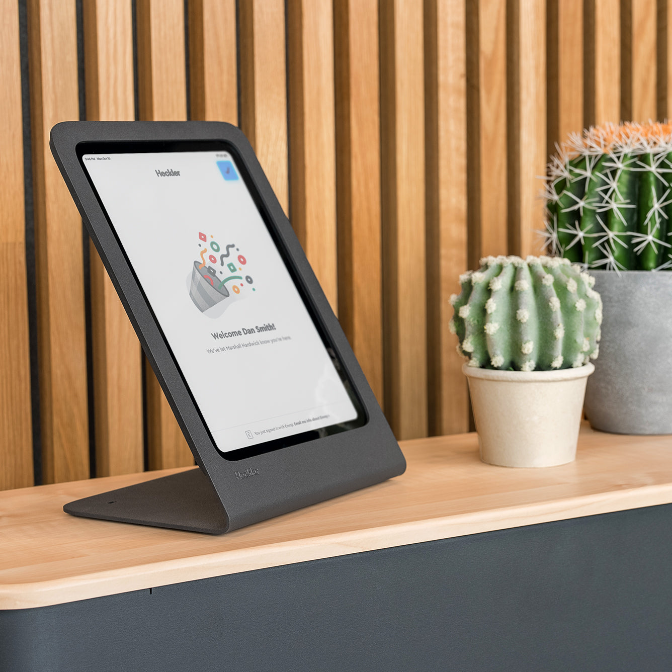 Heckler Portrait Stand for iPad in reception environment