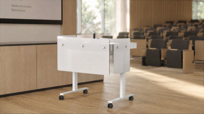 Premium Modesty Panel Set for Heckler Lectern 4U installed in a lecture room.