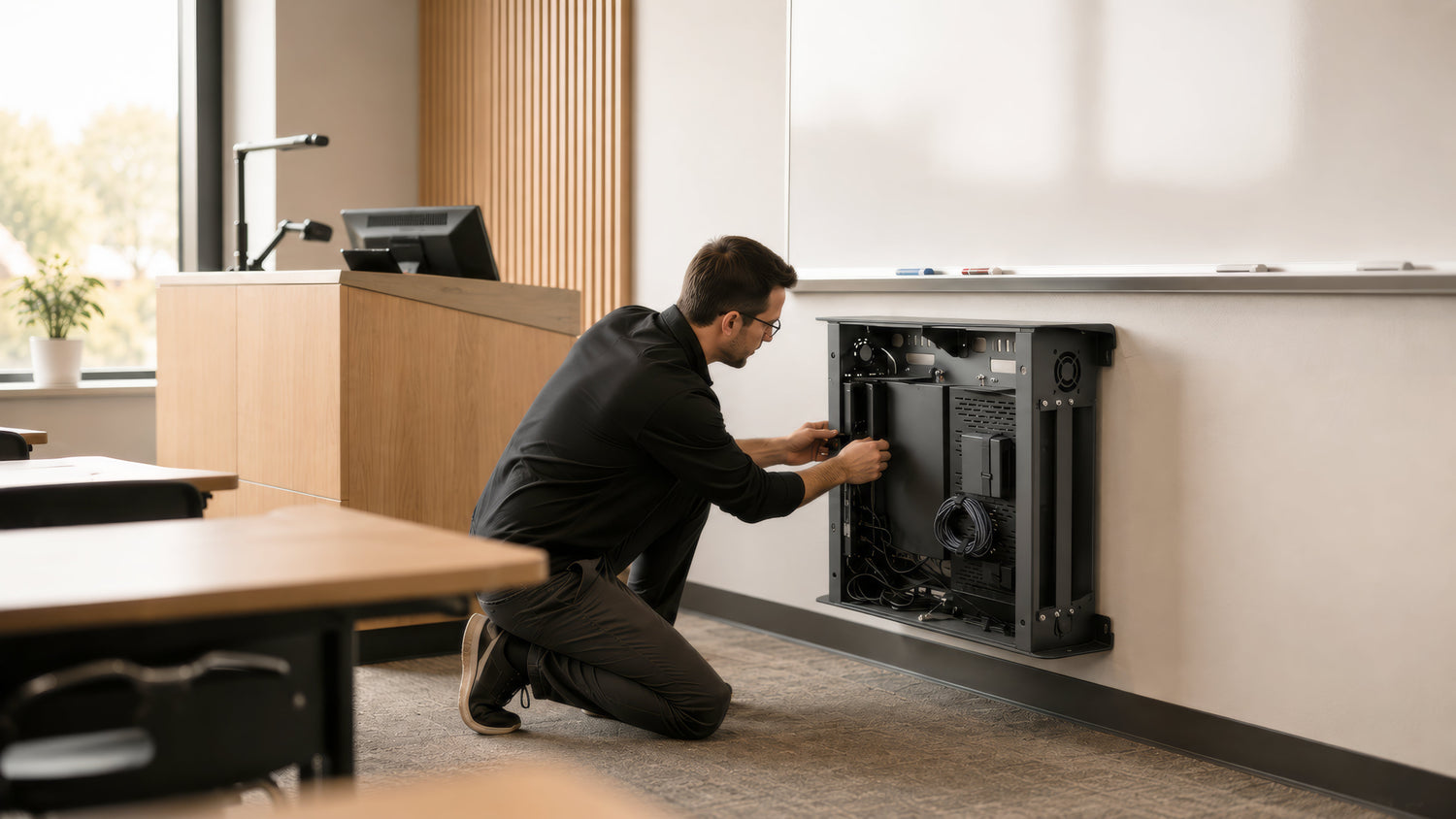 Heckler Classroom Credenza Mk II open front view.