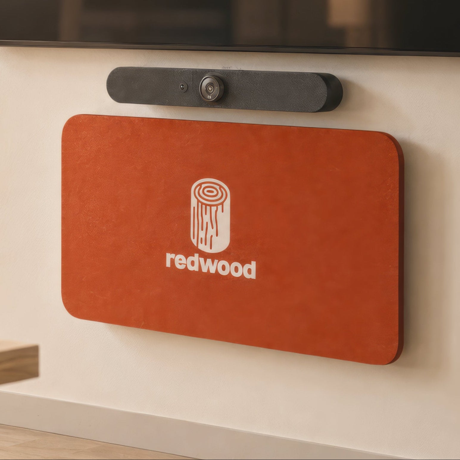 Heckler Credenza Neo installed in a meeting room with logo panel.