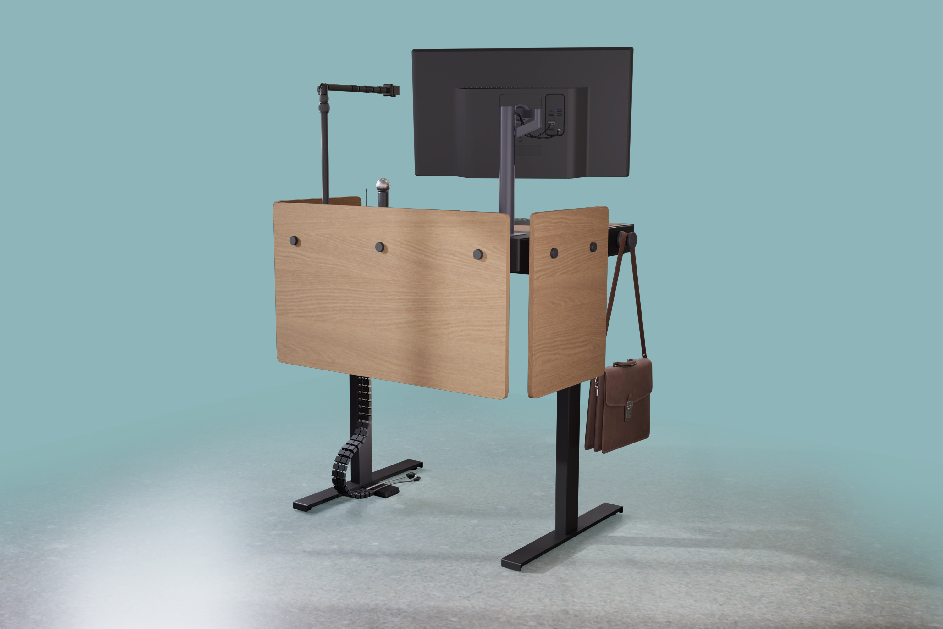 Cable Management Kit — umbilical routing cables from desktop to lectern base