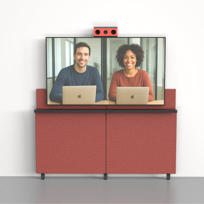 Heckler Angle Adapter installed with Huddly C1 above display — wall mount application