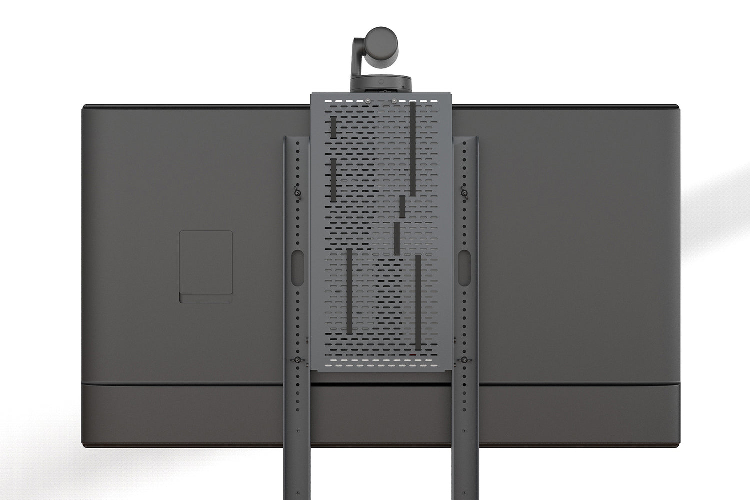 Device Panel XL cable management and device mounting — close-up of hook-and-loop strap securing NUC
