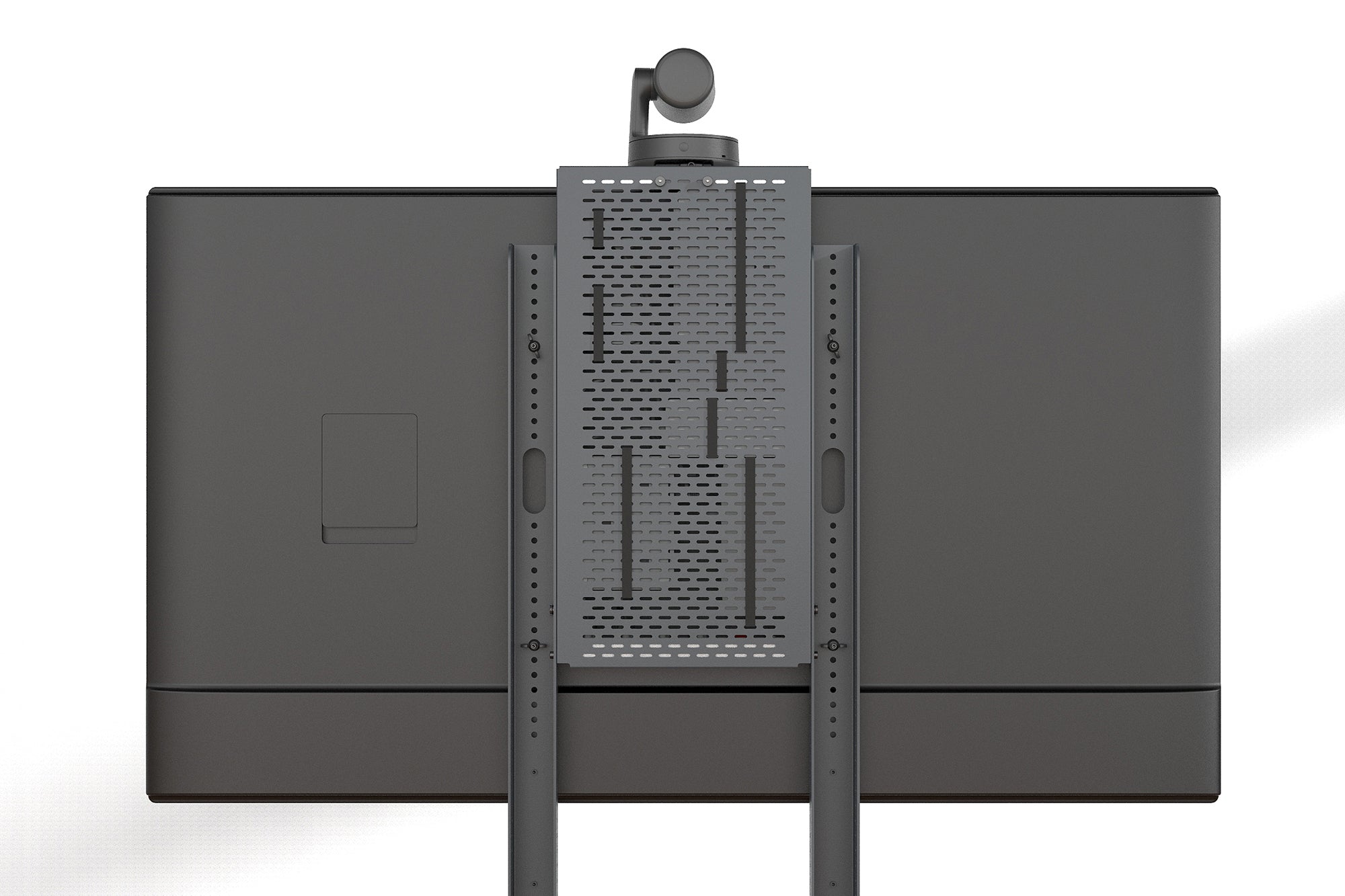 Device Panel XL cable management and device mounting — close-up of hook-and-loop strap securing NUC