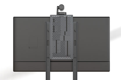 Device Panel XL cable management and device mounting — close-up of hook-and-loop strap securing NUC