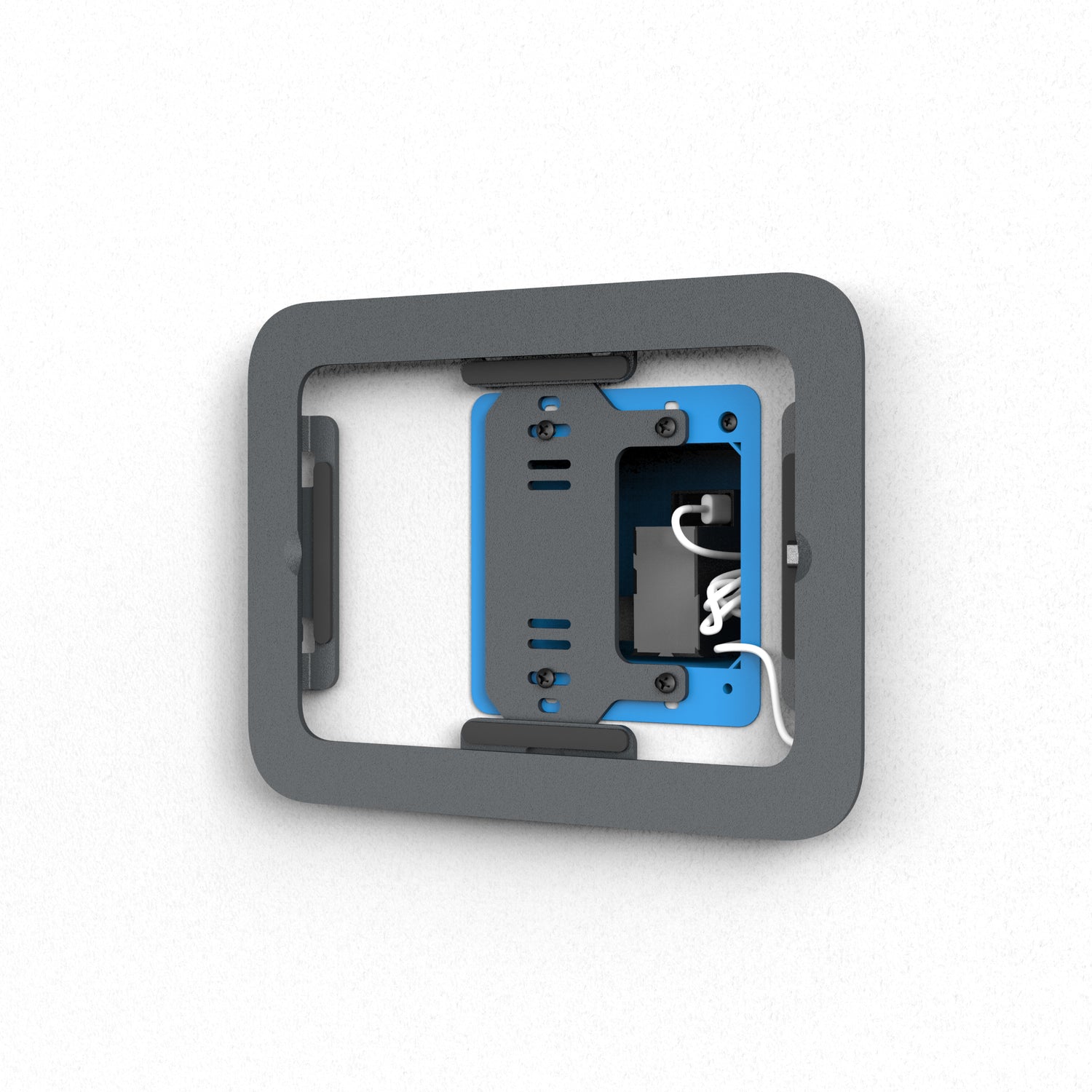 Heckler Wall Mount MX for iPad mini with PoE junction box — rear installation view