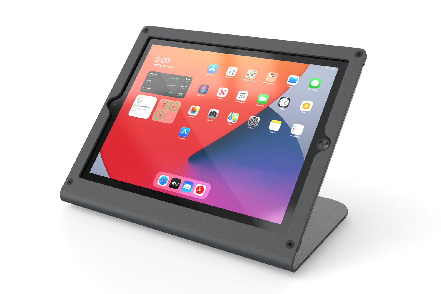 Heckler Stand Prime for iPad — powder coated steel enclosure, top-down view