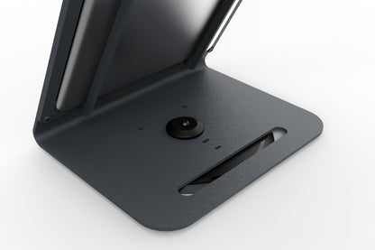 Heckler WindFall PivotTable T222 installed with WindFall Stand, 3D render showing pivot-and-slide slot