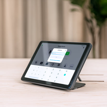 Heckler Stand for Neat Pad, front view showing Neat Pad raised to 55-degree angle