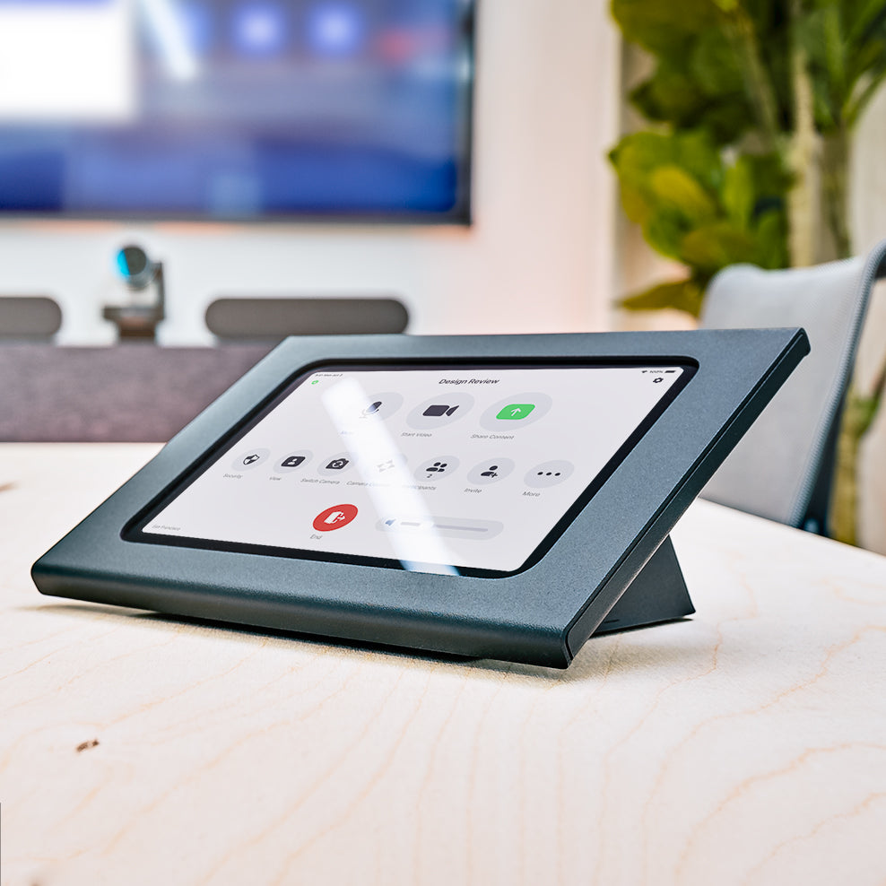 Heckler Zoom Rooms Console for iPad mini, gallery render showing enclosure from front angle