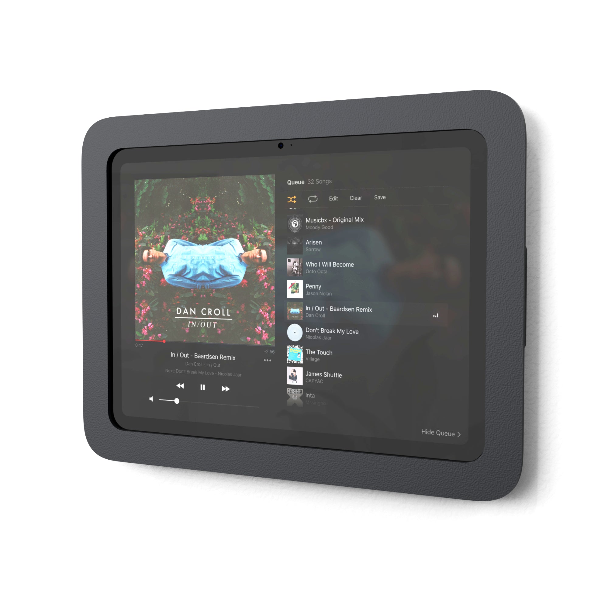 Heckler Wall Mount MX for iPad — angled view showing low-profile wall installation