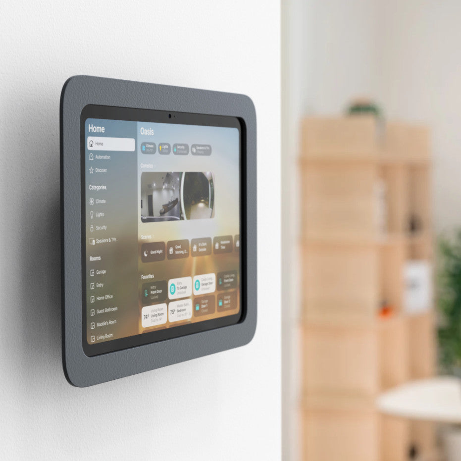 Heckler OnWall Mount with iPad displaying content — installed on wall