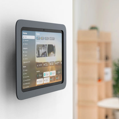 Heckler OnWall Mount with iPad displaying content — installed on wall