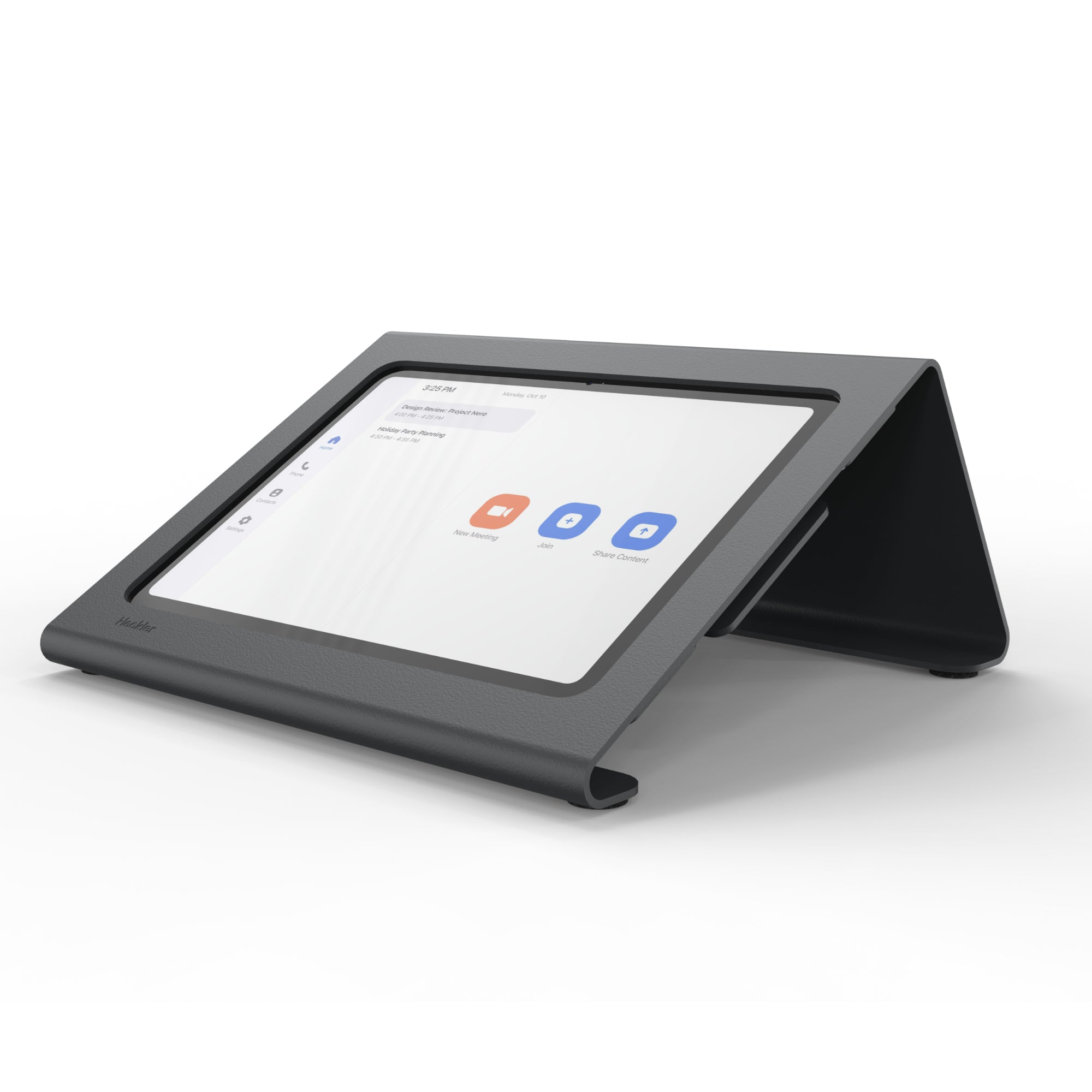 Heckler Meeting Room Console for iPad — angled view showing low-profile design