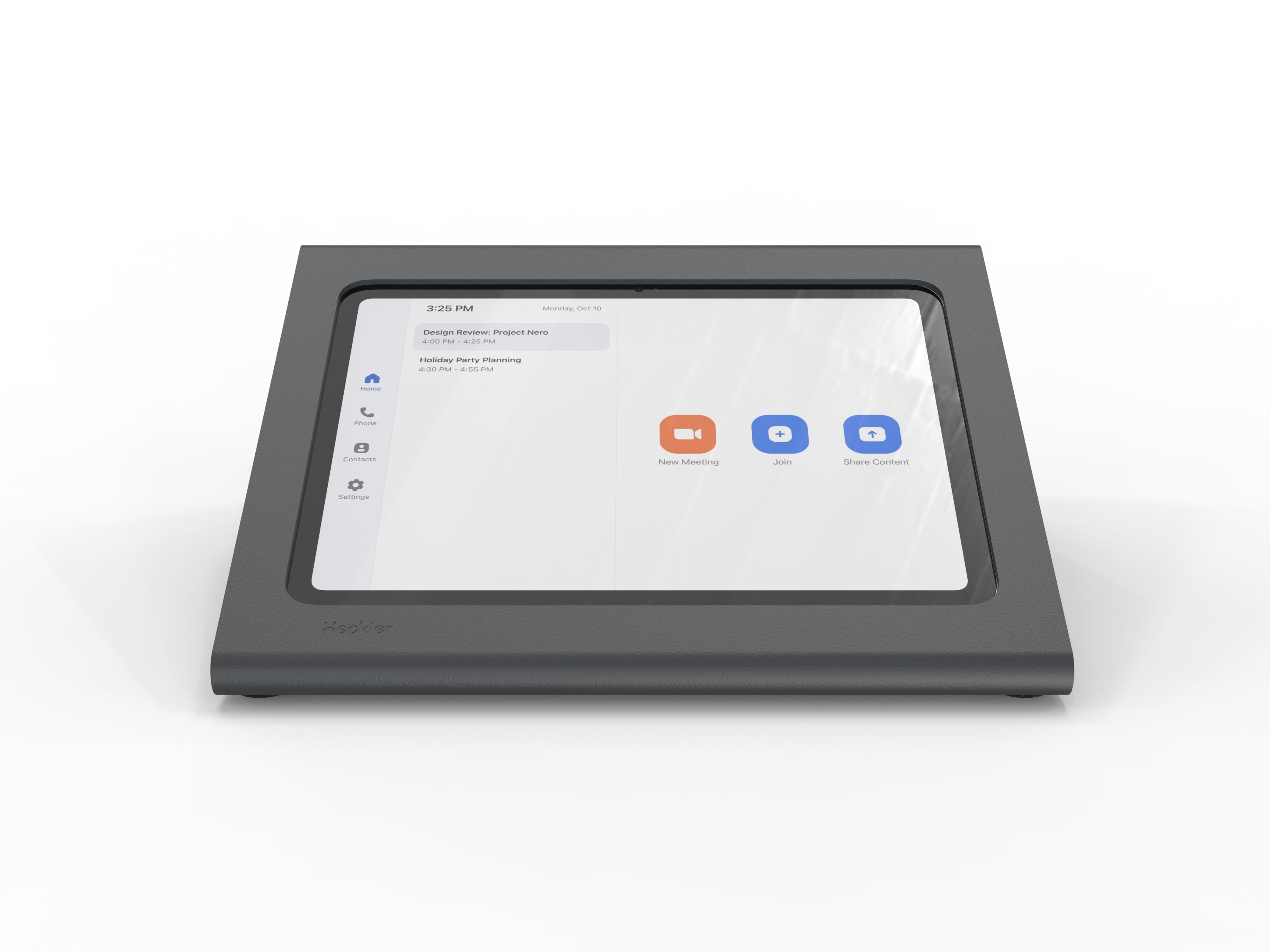 Heckler Meeting Room Console for iPad — rear view showing cable routing and Kensington slot