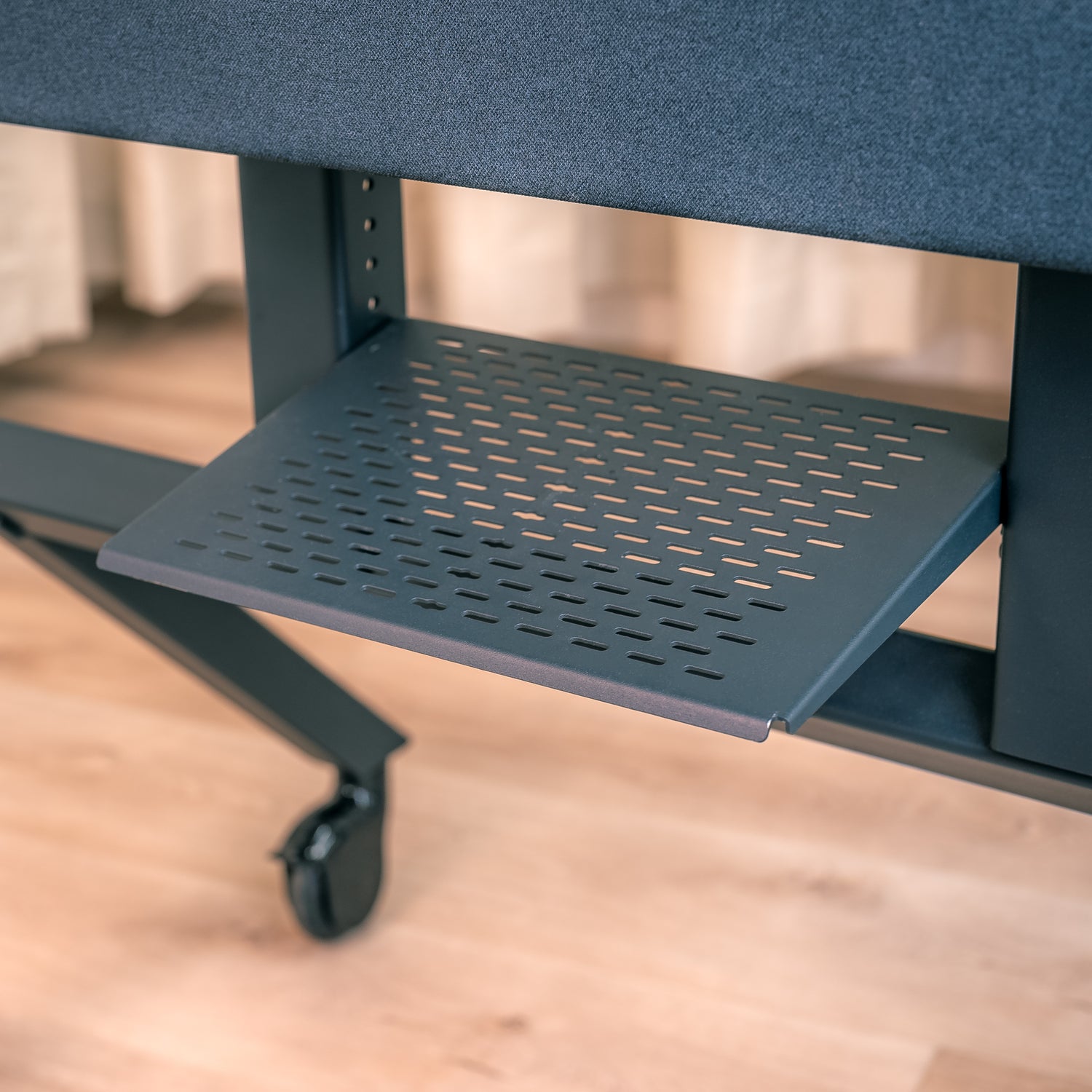 Control Shelf for Heckler AV Cart — angled mount with touch panel, detail view