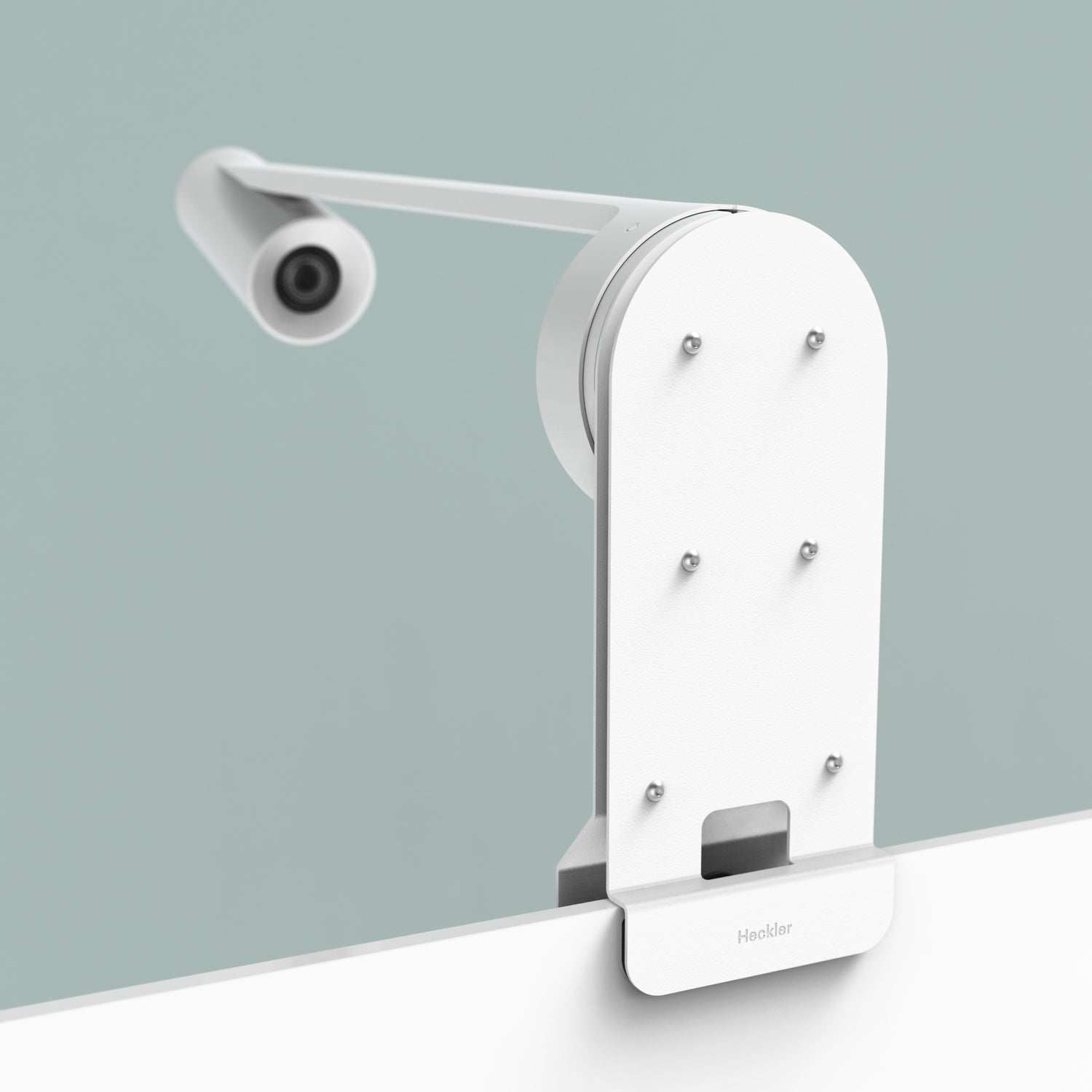 Heckler Whiteboard Mount installed on whiteboard with Logitech Scribe — meeting room