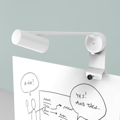 Heckler Whiteboard Mount with Logitech Scribe mounted on glass whiteboard